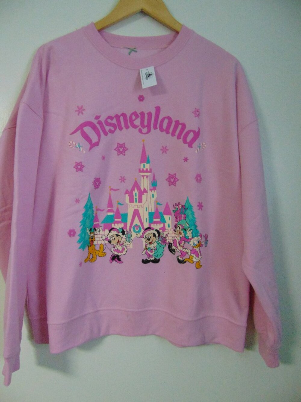 NEW Disneyland Pink Santa Mickey Mouse Friends Sweater Medium Pink Holiday DLR